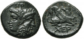 TAURIC CHERSONESOS. Chersonesos. Circa 350-330 BC. Chalkous (Bronze, 14 mm, 2.19 g, 12 h). Janiform head of female left and laureate and bearded male ...