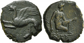 TAURIC CHERSONESOS. Chersonesos. Circa 340-330 BC. AE (Bronze, 22 mm, 8.00 g, 1 h). Griffin leaping left. Rev. XEP Artemis Parthenos kneeling right, h...