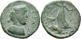 TAURIC CHERSONESOS. Chersonesos. AE (Bronze, 22 mm, 6.09 g, 6 h), time of Marcus Aurelius, circa 161-180. XEP Draped bust of Chersonas to right, weari...
