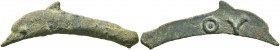 SKYTHIA. Olbia. 5th century BC. Cast unit (Bronze, 9x34 mm, 2.00 g). Dolphin left. Rev. ΘΥ on blank surface. SNG BM Black Sea 369-73. SNG Moskau 332. ...