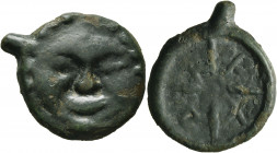 SKYTHIA. Olbia. Circa 450-425 BC. Cast unit (Bronze, 28 mm, 10.59 g). Facing gorgoneion. Rev. A-P-I-X within the four spokes of a wheel. SNG BM Black ...