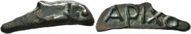 SKYTHIA. Olbia. Circa 437-410 BC. Cast unit (Bronze, 10x35 mm, 3.12 g). Dolphin right. Rev. APIXO on blank surface. HGC 3.2, 1879. SNG Stancomb 341. S...