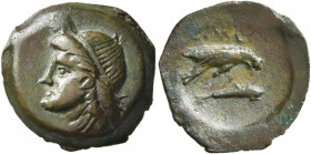 SKYTHIA. Olbia. Circa 400-350 BC. AE (Bronze, 20 mm, 3.51 g, 1 h). Head of Demeter to left, wearing wreath of grain ears. Rev. ΟΛΒΙΟ Eagle on dolphin ...