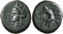 SKYTHIA. Olbia. Circa 360-300 BC. AE (Bronze, 18 mm, 5.42 g, 12 h). Head of Tyche to left, wearing mural crown and wreath. Rev. ΟΛΒΙΟ Archer kneeling ...