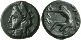SKYTHIA. Olbia. Circa 360-300 BC. AE (Bronze, 15 mm, 4.30 g, 6 h). Head of Tyche to left, wearing mural crown and wreath. Rev. ΟΛΒΙΟ Archer kneeling l...