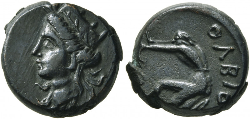 SKYTHIA. Olbia. Circa 360-300 BC. AE (Bronze, 16 mm, 4.82 g, 6 h). Head of Tyche...