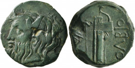 SKYTHIA. Olbia. Circa 300-275 BC. AE (Bronze, 22 mm, 9.68 g, 12 h). Horned head of the river-god Borysthenes to left. Rev. ΟΛΒΙΟ Axe and bow in bow-ca...