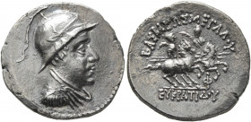 EARLY SKYTHIANS, Imitating Eukratides I of Baktria. Late 2nd century BC. Drachm (Silver, 20 mm, 4.00 g, 11 h). Diademed and draped bust of Eukratides ...