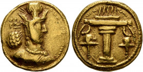 SASANIAN KINGS. Shahpur II, 309-379. Dinar (Gold, 18 mm, 7.11 g, 3 h), Mint IX (Kabul), circa 320. Draped bust of Shahpur II to right, wearing mural c...