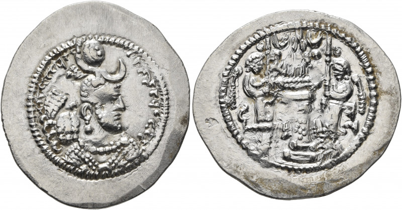 SASANIAN KINGS. Yazdgard I, 399-420. Drachm (Silver, 31 mm, 4.08 g, 3 h), AWH (A...