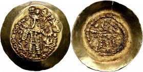 HUNNIC TRIBES, Kidarites. Kidara, circa 350-385. Dinar (Gold, 34 mm, 7.30 g). 'BAΓO KIΔAPA OOZOPKO KOÞANO ÞAYO ('His Majesty, Kidara, Great King of th...