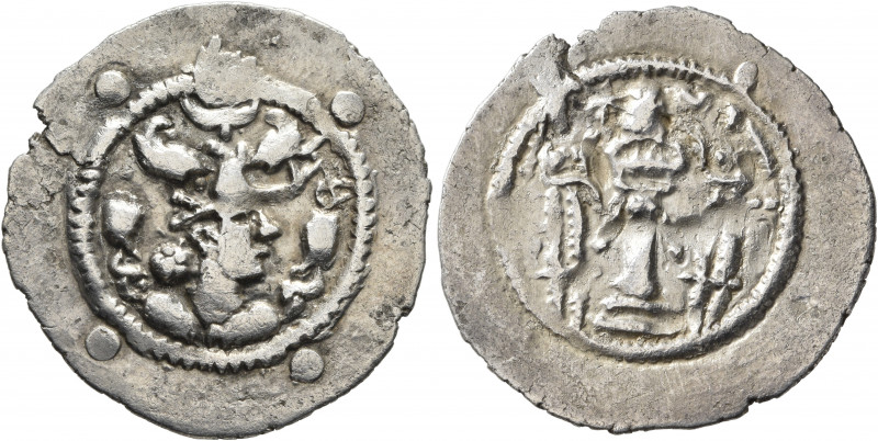 HUNNIC TRIBES, Hephthalites. Drachm (Silver, 30 mm, 3.46 g, 3 h), imitating a dr...