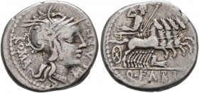 Q. Fabius Labeo, 124 BC. Denarius (Silver, 17 mm, 3.79 g, 6 h), Rome. LABEO ROMA Head of Roma to right, wearing winged helmet; below chin, X. Rev. Q•F...