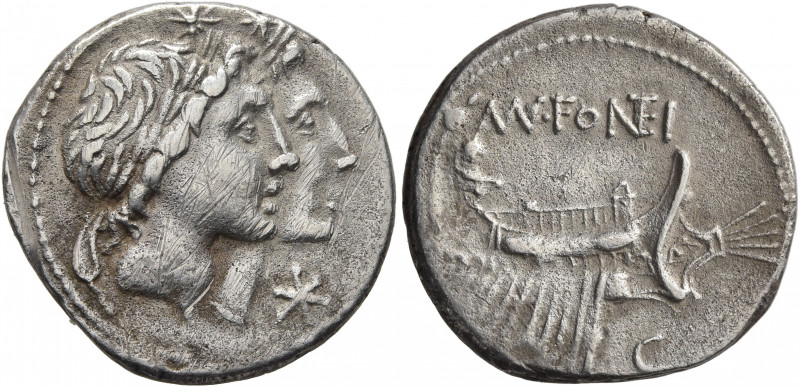 Mn. Fonteius, 108-107 BC. Denarius (Silver, 19 mm, 3.83 g, 10 h), Rome. Jugate, ...
