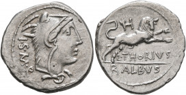 L. Thorius Balbus, 105 BC. Denarius (Silver, 21 mm, 3.67 g, 2 h), Rome. I•S•M•R Head of Juno Sospita to right, wearing goat-skin headdress. Rev. L•THO...