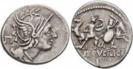 M. Servilius C.f, 100 BC. Denarius (Silver, 21 mm, 3.90 g, 10 h), Rome. Head of Roma to right, wearing crested and winged helmet; behind, Π. Rev. M•SE...