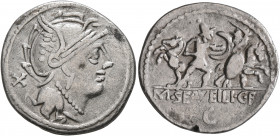 M. Servilius C.f, 100 BC. Denarius (Silver, 21 mm, 3.83 g, 10 h), Rome. Head of Roma to right, wearing crested and winged helmet; behind, X. Rev. M•SE...