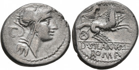 D. Silanus L.f, 91 BC. Denarius (Silver, 18 mm, 3.91 g, 2 h), Rome. Head of Roma to right, wearing winged helmet; behind, C. Rev. D•SILANVS•L•F / ROMA...