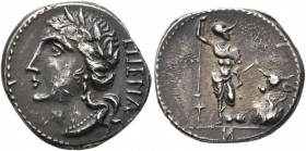 The Social War. Coinage of the Marsic Confederation, 90-88 BC. Denarius (Silver, 18 mm, 3.75 g, 10 h), Bovianum (?), 89. 'viteliú' (in Oscan) Laureate...