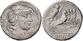 C. Vibius C.f. Pansa, 90 BC. Denarius (Silver, 18 mm, 3.95 g, 9 h), Rome. PANSA Laureate head of Apollo to right; below chin, H. Rev. C•VIBIVS•C•F Min...