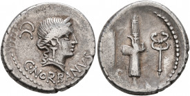 C. Norbanus, 83 BC. Denarius (Silver, 19 mm, 3.89 g, 3 h), Rome. C•NORBANVS / CC Diademed head of Venus to right, wearing pendant earring and pearl ne...
