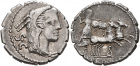 L. Procilius, 80 BC. Denarius (Silver, 18 mm, 3.81 g, 12 h), Rome. Head of Juno Sospita to right, wearing goat-skin headdress; behind, S•C. Rev. L•PRO...