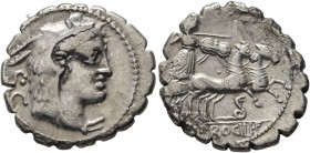 L. Procilius, 80 BC. Denarius (Silver, 19 mm, 3.49 g, 5 h), Rome. Head of Juno Sospita to right, wearing goat-skin headdress; behind, S•C. Rev. L•PROC...