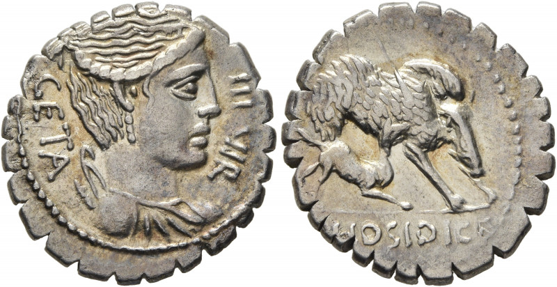 C. Hosidius C.f. Geta, 64 BC. Denarius (Silver, 20 mm, 4.00 g, 5 h), Rome. III V...