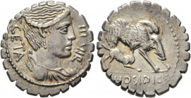 C. Hosidius C.f. Geta, 64 BC. Denarius (Silver, 20 mm, 4.00 g, 5 h), Rome. III VIR - GETA Draped bust of Diana to right, with bow and quiver over her ...