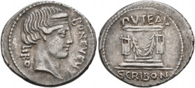 L. Scribonius Libo, 62 BC. Denarius (Silver, 21 mm, 4.00 g, 6 h), Rome. BON EVENT LIBO Diademed head of Bonus Eventus to right. Rev. PVTEAL SCRIBON Ga...