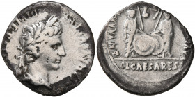 Augustus, 27 BC-AD 14. Denarius (Silver, 19 mm, 3.59 g, 4 h), Lugdunum, 2 BC-AD 4. CAESAR AVGVSTVS DIVI F PATER PATRIAE Laureate head of Augustus to r...