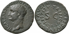 Tiberius, AD 14-37. As (Copper, 26 mm, 9.19 g, 7 h), restitution issue, Rome, struck under Titus, 80-81. TI CAESAR DIVI AVG [F AVGVST IMP III] Bare he...