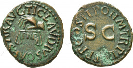 Claudius, 41-54. Quadrans (Copper, 18 mm, 2.60 g, 7 h), Rome, 5 January-31 December 42. TI CLAVDIVS CAESAR AVG Hand to left holding scales; below, P N...