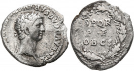 Claudius, 41-54. Denarius (Silver, 18 mm, 3.41 g, 8 h), Rome, 46-47. TI CLAVD•CAESAR•AVG P M TR P [VI IMP XI] Bare head of Claudius to right. Rev. S P...