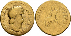 Nero, 54-68. Aureus (Gold, 18 mm, 6.79 g, 7 h), Rome, 67-68. NERO CAESAR AVGVSTVS Laureate head of Nero to right. Rev. IVPPITER CVSTOS Jupiter seated ...