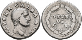 Galba, 68-69. Denarius (Silver, 18 mm, 3.31 g, 6 h), Rome, July 68-15 January 69. IMP SER GALBA AVG Bare head of Galba to right. Rev. S P Q R / OB / C...