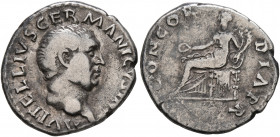 Vitellius, 69. Denarius (Silver, 19 mm, 2.95 g, 6 h), Rome, late April-20 December 69. A VITELLIVS GERMANICVS IMP Bare head of Vitellius to right. Rev...
