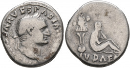 Vespasian, 69-79. Denarius (Silver, 17 mm, 3.23 g, 5 h), Rome, 69-70. IMP CAESAR VESPASIAN[VS AVG] Laureate head of Vespasian to right. Rev. IVDAEA Ju...