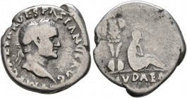 Vespasian, 69-79. Denarius (Silver, 18 mm, 3.12 g, 4 h), Rome, 69-70. IMP CAESAR VESPASIANVS AVG Laureate head of Vespasian to right. Rev. IVDAEA Juda...