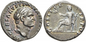 Vespasian, 69-79. Denarius (Silver, 17 mm, 3.35 g, 5 h), Rome, 70. IMP CAESAR VESPASIANVS AVG Laureate head of Vespasian to right. Rev. COS ITER TR PO...