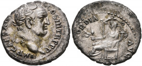 Vespasian, 69-79. Denarius (Silver, 18 mm, 3.23 g, 6 h), Ephesus, 71. IMP CAESAR [VESPAS AV]G COS III TR P P P Laureate head of Vespasian to right. Re...
