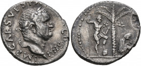 Vespasian, 69-79. Denarius (Silver, 18 mm, 2.85 g, 5 h), Antiochia, 72-73. IMP CAES VESP A[VG P M] COS IIII Laureate head of Vespasian to right. Rev. ...