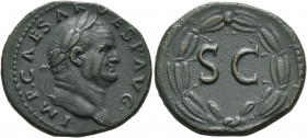 Vespasian, 69-79. Semis (Orichalcum, 23 mm, 7.41 g, 6 h), Rome, for use in Syria, 74. IMP•CAESAR VESP•AVG• Laureate head of Vespasian to right. Rev. S...