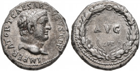 Titus, as Caesar, 69-79. Denarius (Silver, 16 mm, 3.44 g, 12 h), Ephesus, 71. IMPERATOR CAESAR AVGVSTI F• Laureate head of Titus to right. Rev. AVG / ...