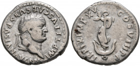 Titus, 79-81. Denarius (Silver, 18 mm, 3.37 g, 1 h), Rome, 80. IMP TITVS CAES VESPASIAN AVG P M Laureate head of Titus to right. Rev. TR P IX IMP XV C...