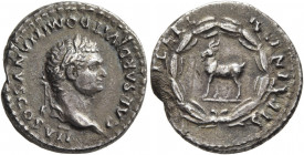 Domitian, as Caesar, 69-81. Denarius (Silver, 18 mm, 2.78 g, 6 h), Rome, 80-81. CAESAR DIVI F DOMITIANVS COS VII Laureate head of Domitian to right. R...