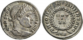 Constantine I, 307/310-337. Follis (Silvered bronze, 18 mm, 2.74 g, 5 h), Aquileia, 320-321. CONSTAN-TINVS AVG Laureate head of Constantine I to right...