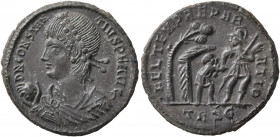 Constantius II, 337-361. Follis (Bronze, 22 mm, 3.86 g, 5 h), Thessalonica, 348-350. D N CONSTAN-TIVS P F AVG Pearl-diademed, draped and cuirassed bus...