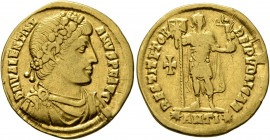 Valentinian I, 364-375. Solidus (Gold, 21 mm, 4.00 g, 5 h), Antiochia, 364-367. D N VALENTINI-ANVS P F AVG Rosette-diademed, draped and cuirassed bust...