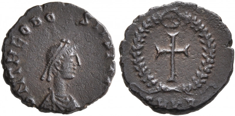 Theodosius II, 402-450. Nummus (Bronze, 12 mm, 1.01 g, 6 h), Cyzicus, 425-435. D...